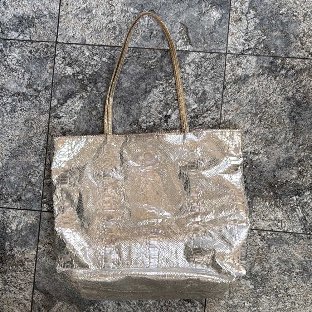 Carlos Falchi Fatto a Mano Silver Metallic Tote Bag
